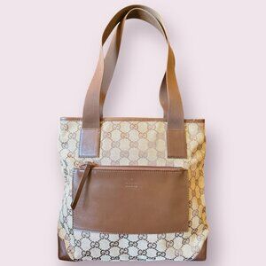 Authentic Gucci GG Canvas Tote with Leather Trim